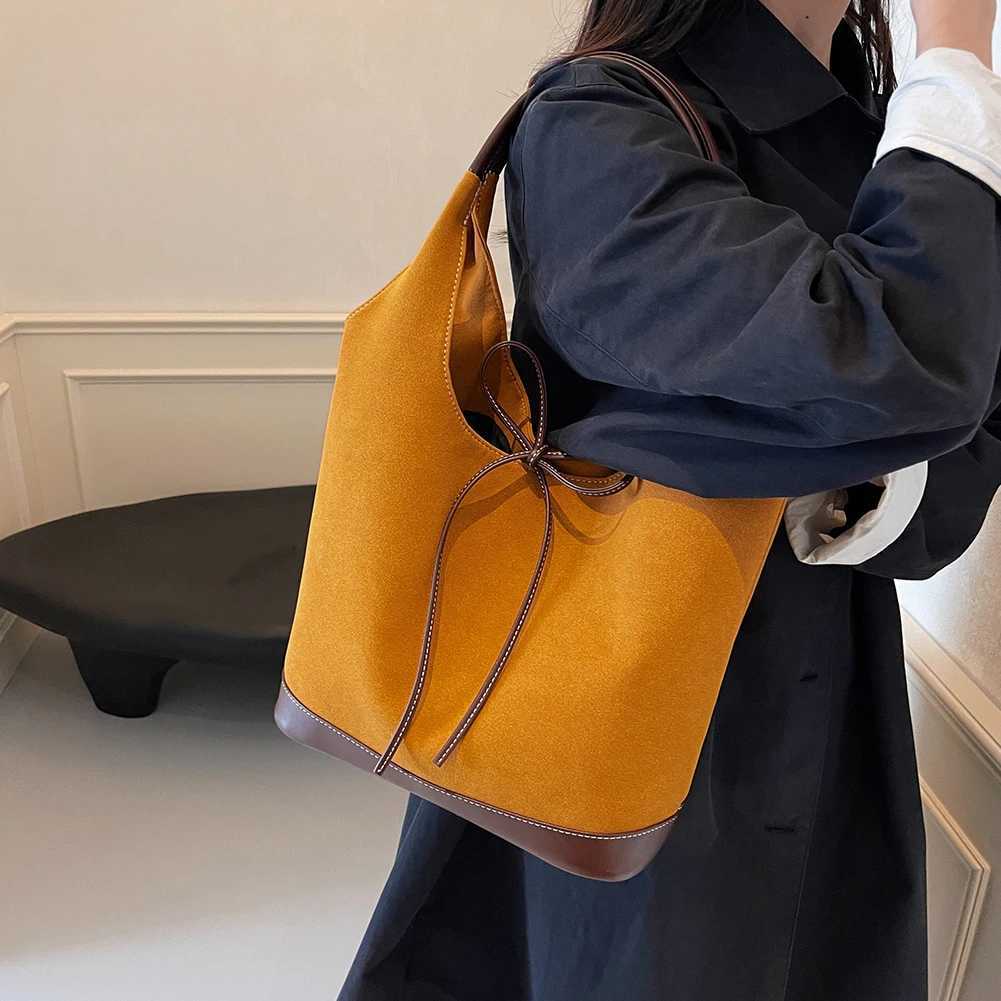 Women Pu Tote Bag Fashion Bucket Large Capacity Designer Shoulder Bags Hasp Closure Suede Purse Work 241025