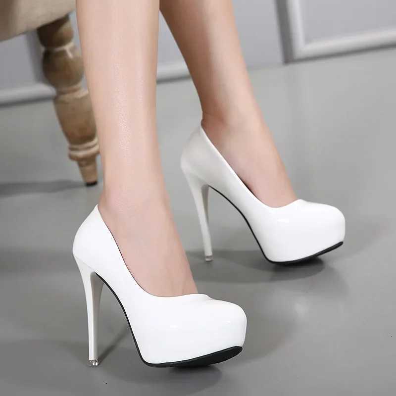 High Quality Hot Womens Pump Patent Leather Round Toe 12CM Platform Wedding Party Dress High Heels T241024