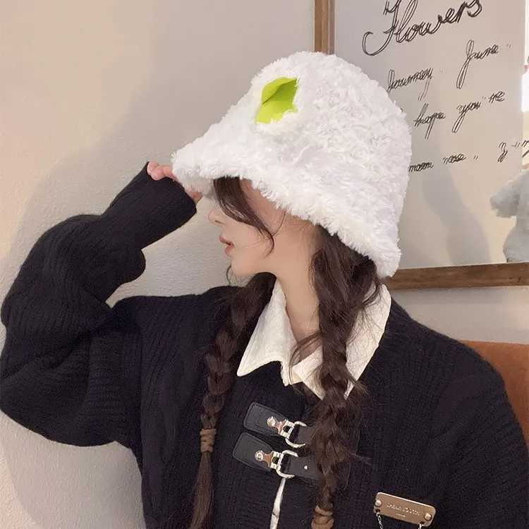 FLuffy Lamb Ear Bucket Hat Cute Sheep Ears Faux Fur Plush Beanies Winter Soft Warm Caps Women Outdoor Warm Panama Fisherman HatsX241025