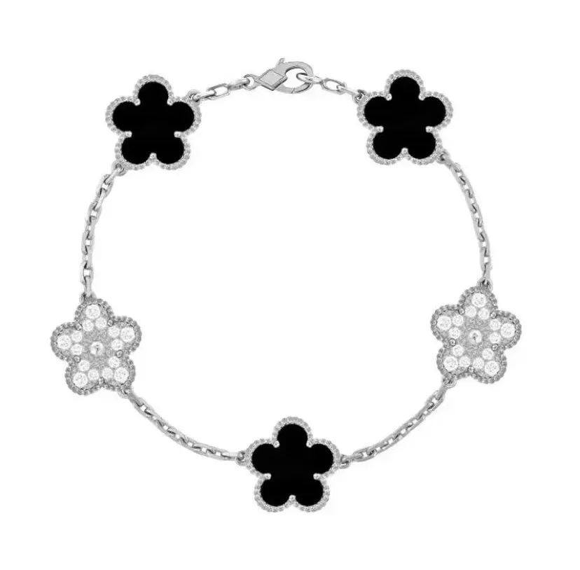 Four leaf clover charm bracelets fine jewelry mother of pearl white black red lady moissanite bracelet designer for women popular designer bag
