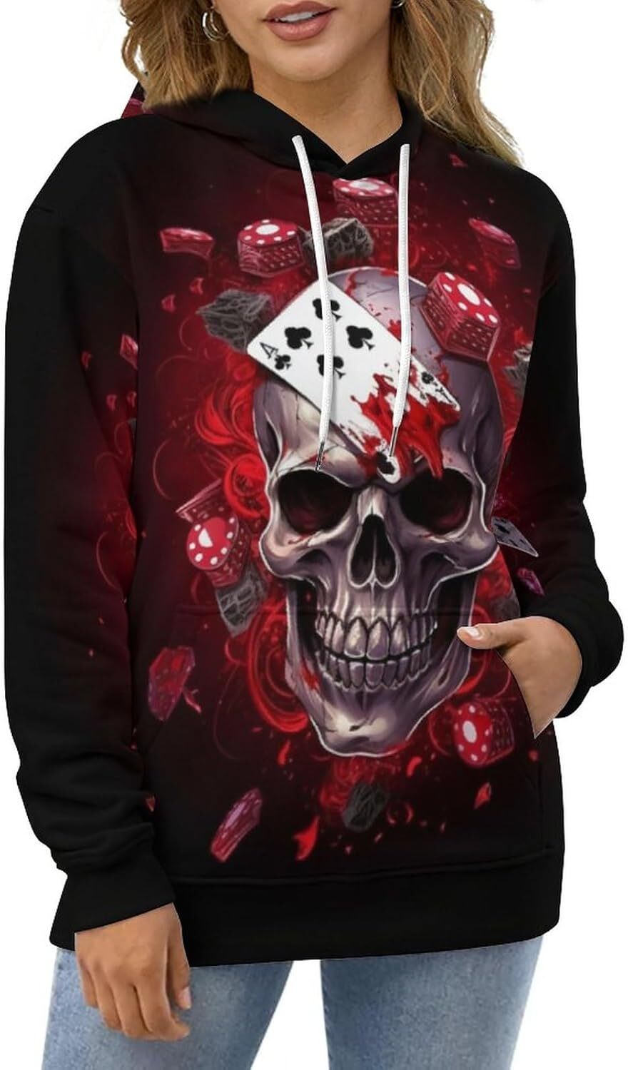 Hoodie for Mens Womens Mens Hoody Poker Cards and Skeletons Graphic Hoodie Sweatshirt Pullover Graphic Hoodies sweatshirt Pullover Long Sleeve Warm