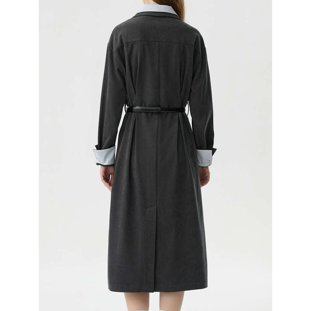 FSLE Women Winter Dress Fake Two Piece Patchwork Design Female Thicken Long Sleeve Dresses With Sashes 24Fs14613