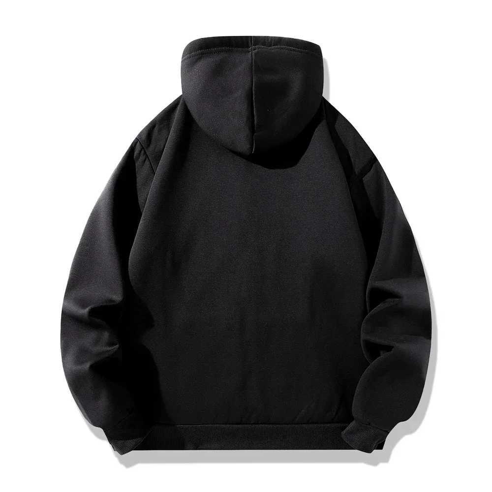 Winter warm zipper hooded sweatshirt Lambswool solid color sports casual jacket outerwear mens loose hot sweater W241024
