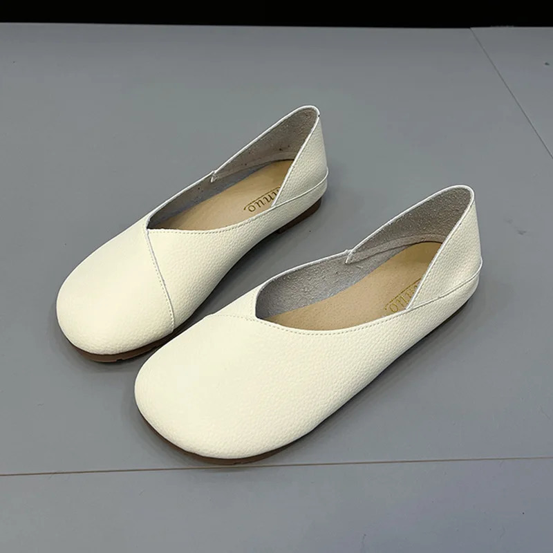Fashionable Spring and Autumn Genuine Leather Handmade Flat Ballet Shoes for Women Comfortable Soft Leather Womens Flat Shoes 241024