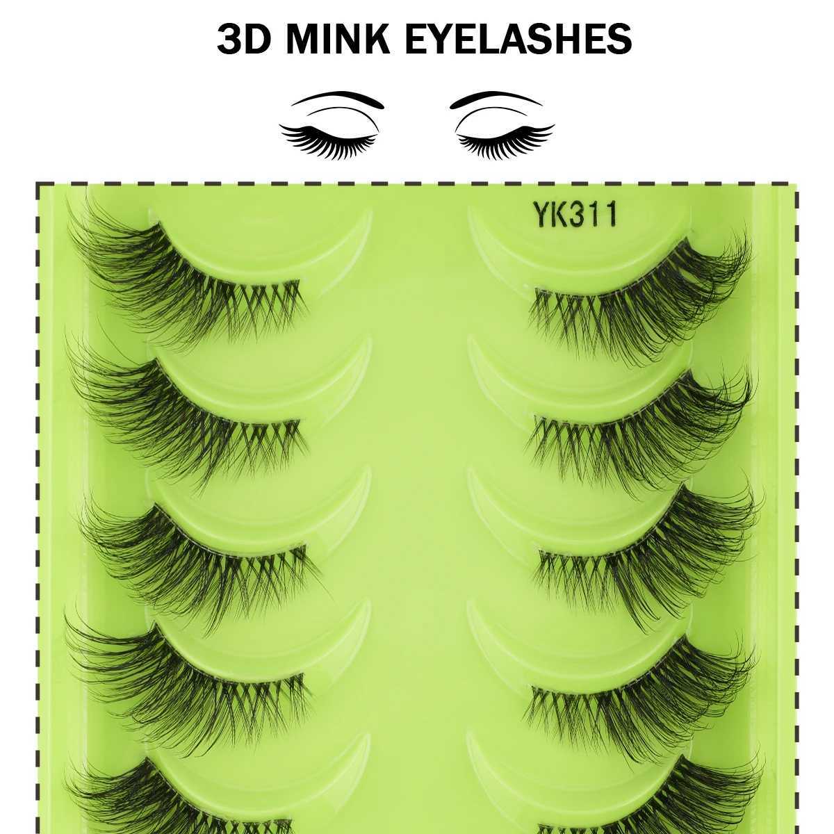 6/10 Double Half Eyelash 3D Mink Artificial Mink Fluffy Eyelash Soft Full Thickness Wispy Eyelash Dramatic False Eyelash MakeupW241024