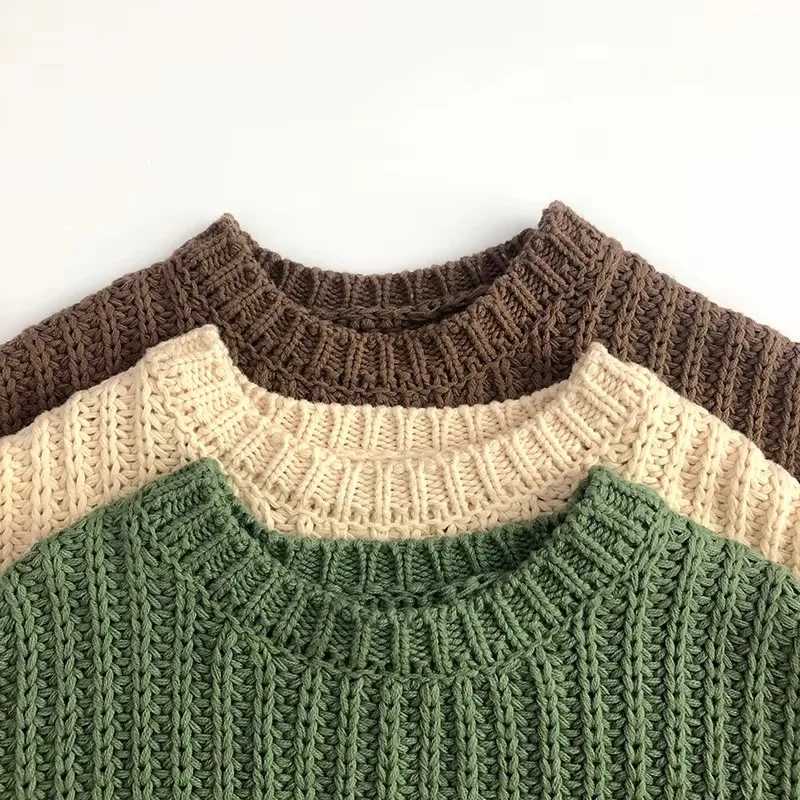 New Boys and Girls Knitted Zipper Childrens Winter Top Cotton Oversized Sweater Casual Short Cable Knitted Baby Kintwear Clothing W241025