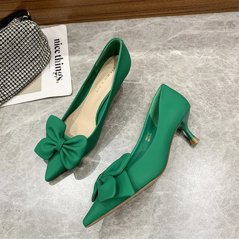 Black toe high-heeled shoes for women pump small size bow decoration thin high-heeled shoes for brides Laides Sapatos Femininos 241024