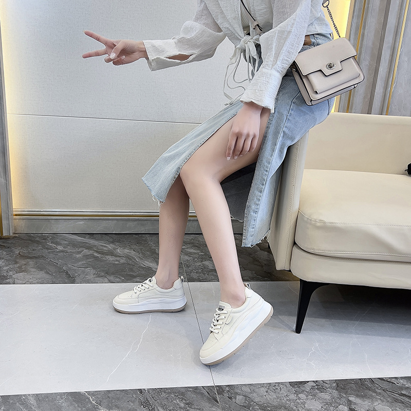 Shoe head layer cowhide sports casual shoes female 2024 new four seasons shoes Korean version of the hundred retro thick bottom student board shoes