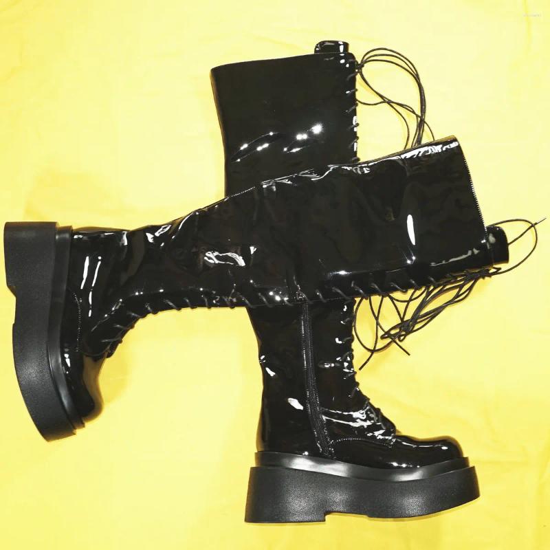Boots Wedges Pumps Shoes Women Patent Leather Super High Heels Over The Knee Snow Female Round Toe Fashion Sneakers Casual