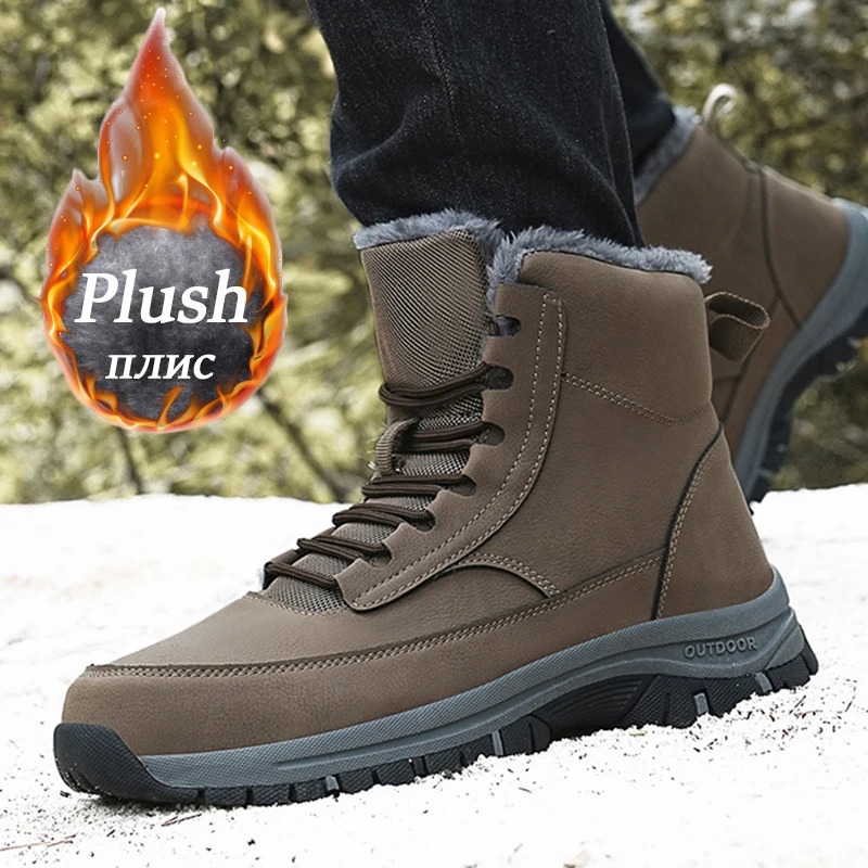 Mens Winter Snow Boots Waterproof Leather Sports Shoes Super Warm Mens Boots Outdoor Mens Hiking Boots Work Shoes Size 39-48 241024