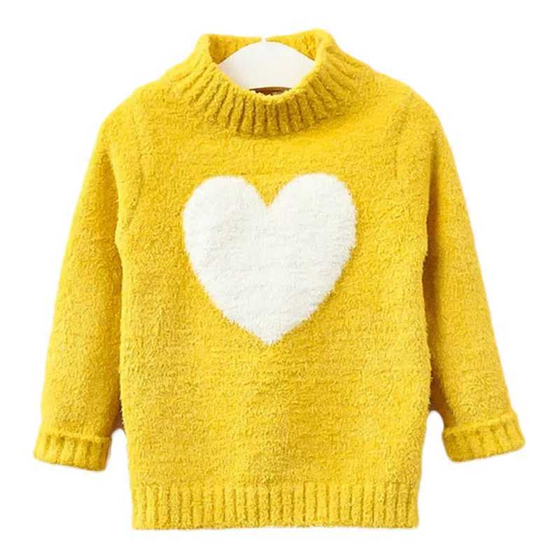 2-9-year-old baby girl knitted sweater winter and autumn long sleeved warm high neck cute heart-shaped childrens sweater top W241025
