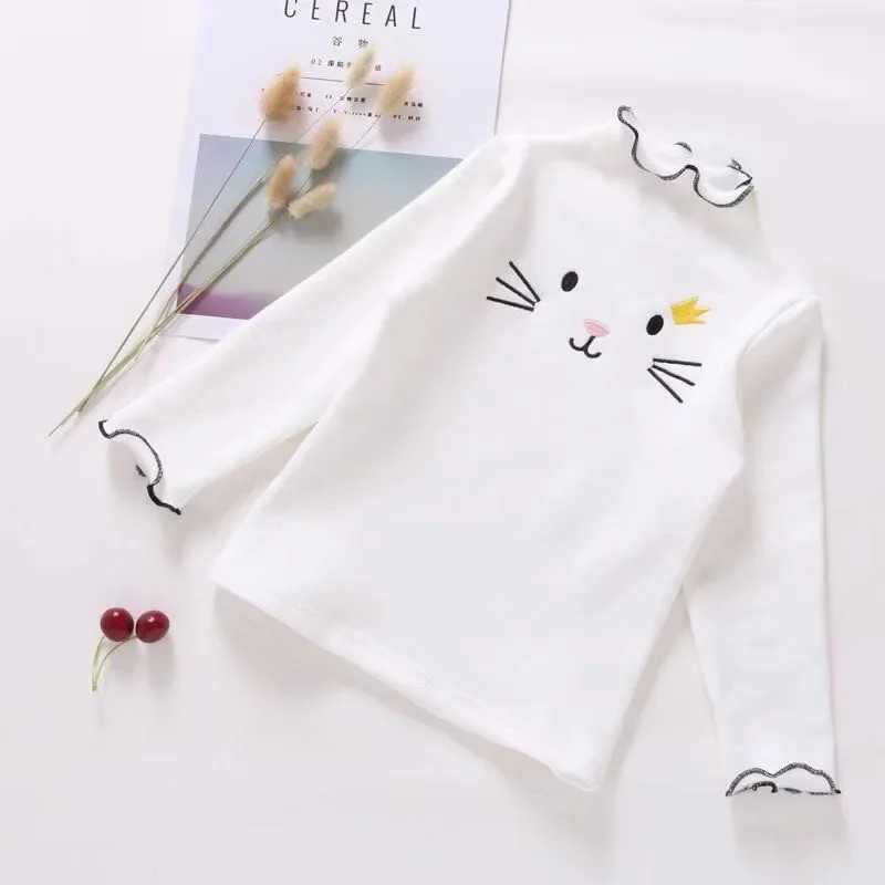 Baby girl sweater childrens T-shirt spring and summer basic T-shirt long sleeved cartoon cat sweater W241025