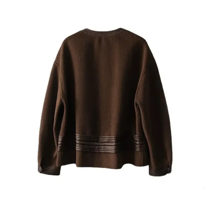 Coffee colored wool womens short jacket high-end motorcycle collar wool jacket autumn short jacket and jacket for women 241024