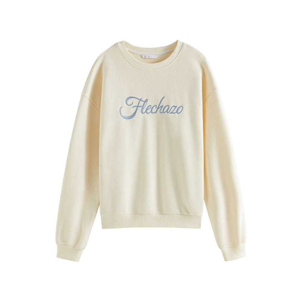 FSLE Sweatshirt Winter Apricot Loose Long Sleeve Pullover Top Letter Printed Women Cotton Round Neck Sweatshirts 24Fs14329