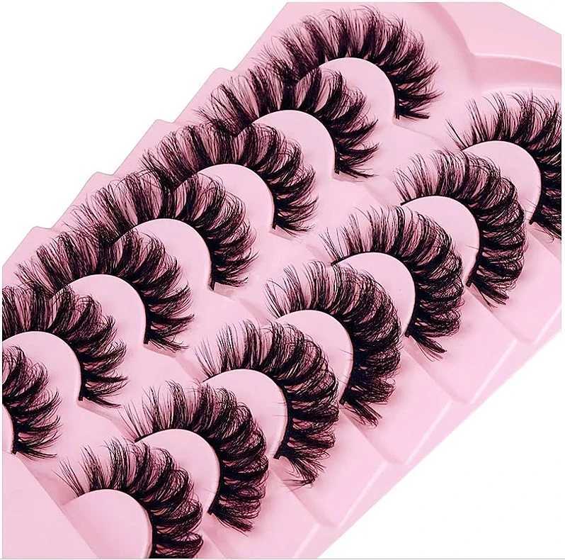 7 pairs of fake eyelash curlers artificial mink fur fluffy eyelashes dramatic D curly stripes 18MM thick eyelash bagW241024