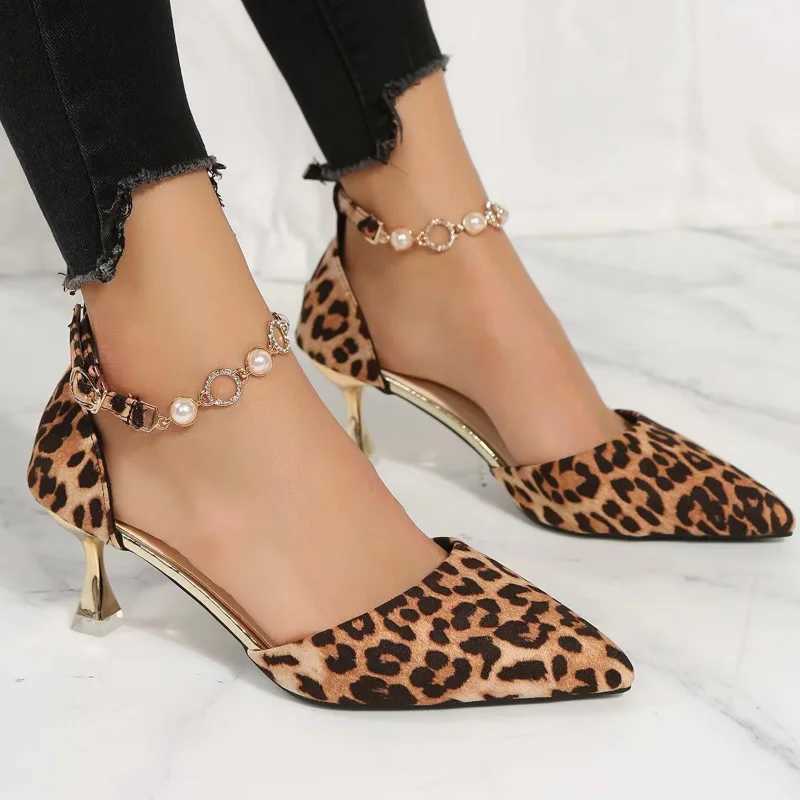 High Quality Leopard Print Womens High Heels Large New Sexy European and American with Hollow Shoes T241024