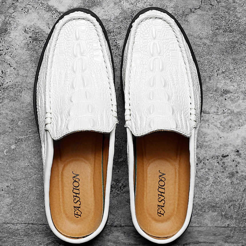 Men Dress Shoes Mens Summer Fashionable Breathable Half Dragged Casual Shoes Mens Korean Edition Crocodile Pattern Casual Leather Shoes 241009