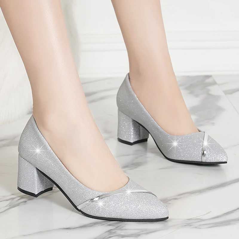 High Quality Fi High Heels Womens Spring and Autumn Matte Full Horse Thick Toe Shallow Mouth Professional Womens Shoes T241024