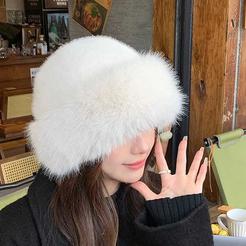Fluffy Faux Fur Bucket Hat For Women Luxury Plush Fisherman Hat Warm Winter Hat Thicken Cold Snowy Day Panama CapX241025