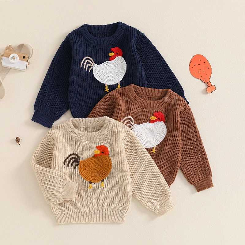 Retro winter newborn baby sweater casual rooster embroidery warm knit long sleeved floral baby knit W241025