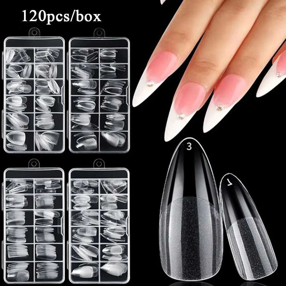 120Pcs Clear No Mark Frosted Stiletto Almond Square Fake Nails Press On Nail Tips Soft Full Cover Nails Extension Manicure ToolXJ241025