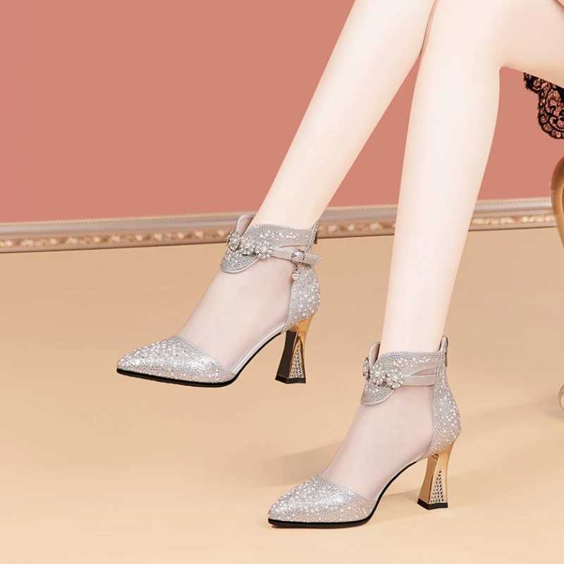 High Quality Summer New Fi Pointed Mesh Breathable Rhine River High Heel Buckle Comfortable Cool Boots Single Shoes for Women T241024