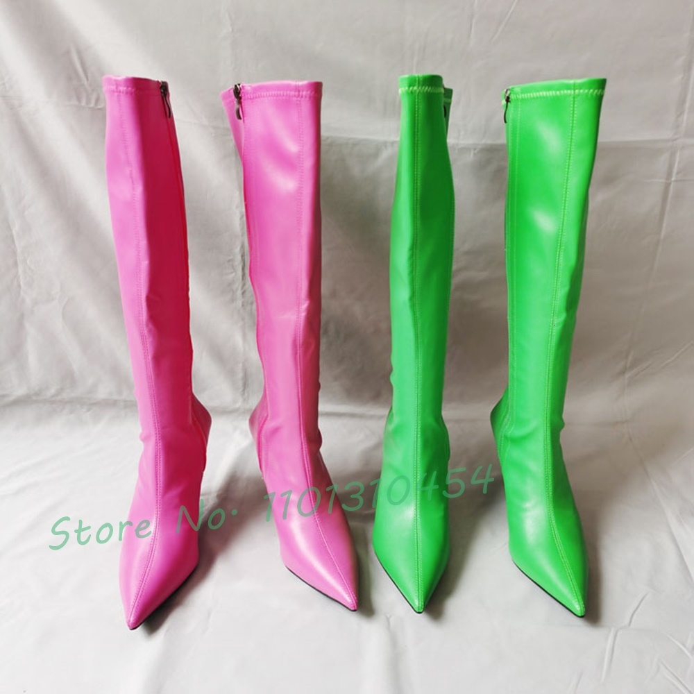Super Pointy Knee Women New In Sexy Hot Waterproof Winter Pink Long Boots Outfit Cool High Heels Novelty Zipper Shoes