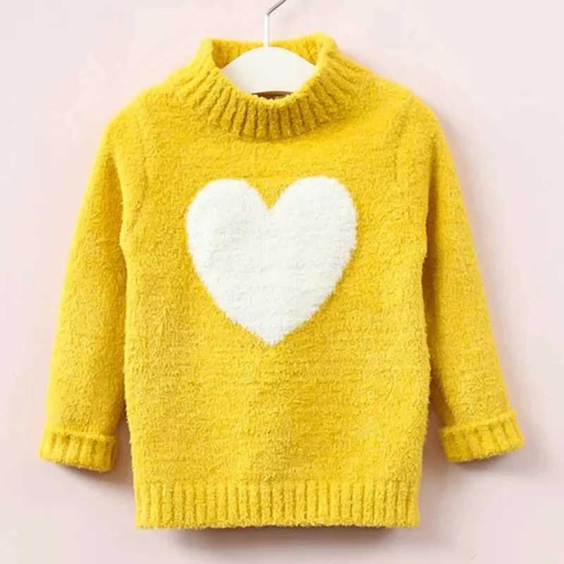 2-9-year-old baby girl knitted sweater winter and autumn long sleeved warm high neck cute heart-shaped childrens sweater top W241025