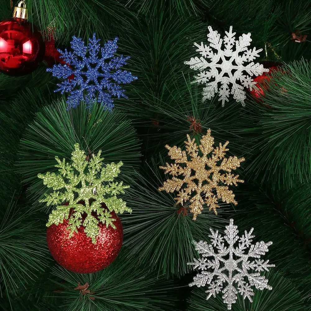 12Pcs 75cm Gold Powder Snowflake for Xmas Charming White Christmas Tree Decor Xmas Party Holiday Christmas Ornaments Home Decor C251030