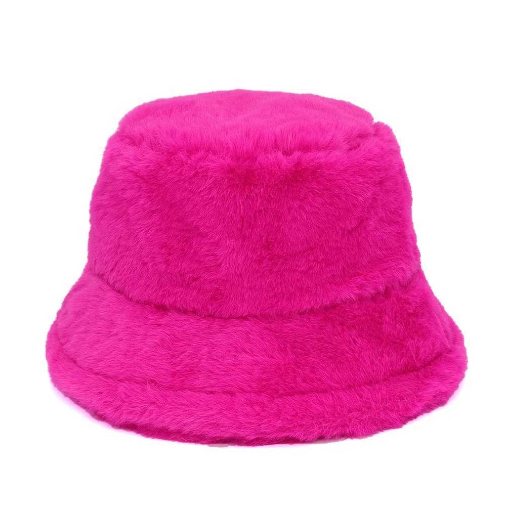 Faux fur Winter Bucket Hat For Women High Quality Solid Warm Female Cap Outdoor Sunscreen Sun Fisherman Hat Panama Lady CapX241025