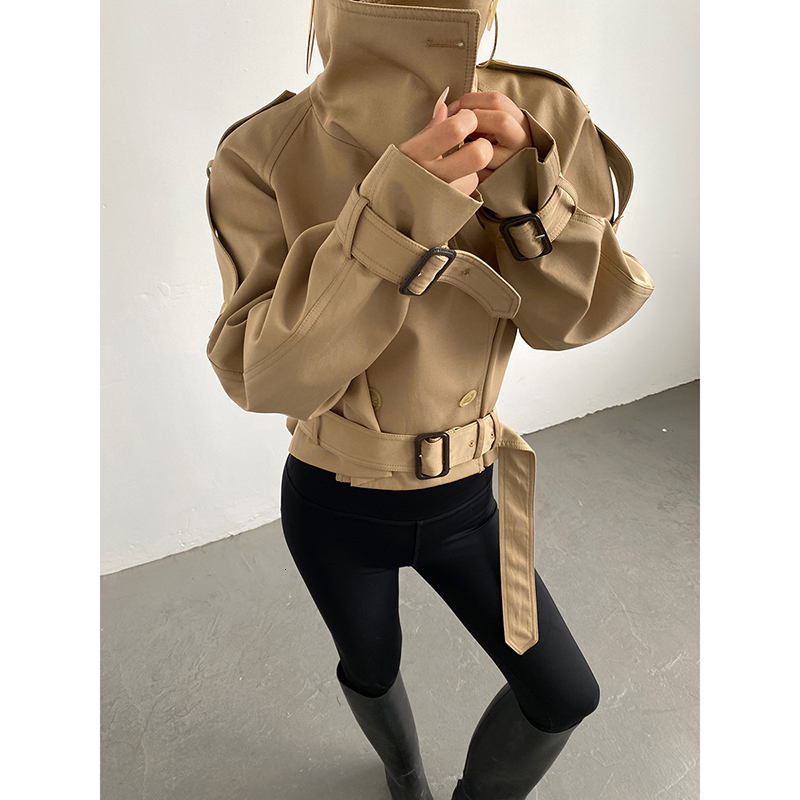 Advanced Sensing Double -Breasted Short Windbreaker Trend Locomotive Worker Outfit Women's Temperament, Simple Loose Straight Ja