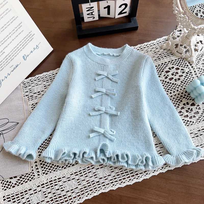 Girl Cute Baby Cute Knitted Top Spring and Autumn New Girl Bow Long Sleeve Sweater Kawaii Sweater W241025
