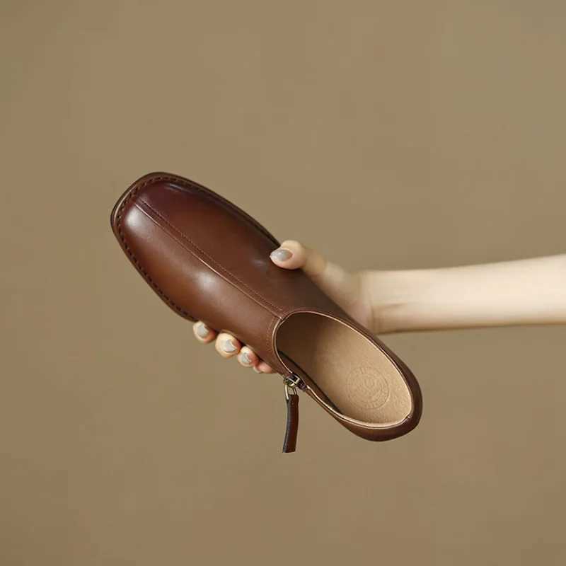 High Quality Womens Shoes Spring Autumn New Square Head Thin High Heels Fi Ankle Boot Brown Allmah Leather Shoes T241024