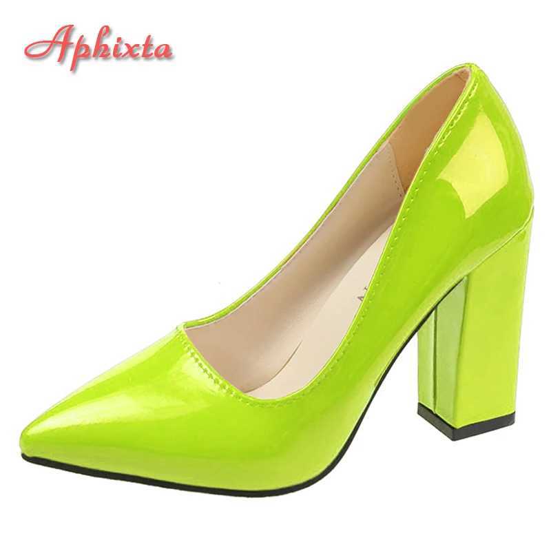 High Quality Aphixta New 10cm Square High Heels Pump Womens Shoes Patent Leather Sexy Wedding Party Official Casual Super Size Szie 31-50 T241024