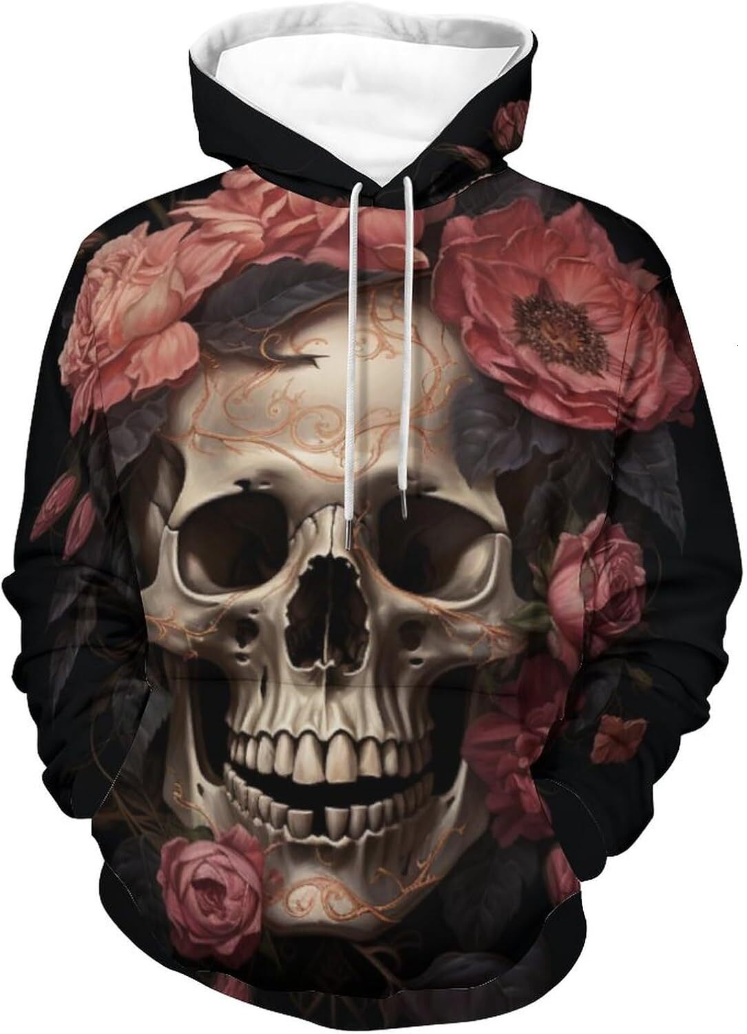 Hoodie for Mens Womens Skull with Rose Graphic Novelty Hoodies Casual Pullover for Men Women Graphic Hoodies sweatshirt Pullover Long Sleeve Warm