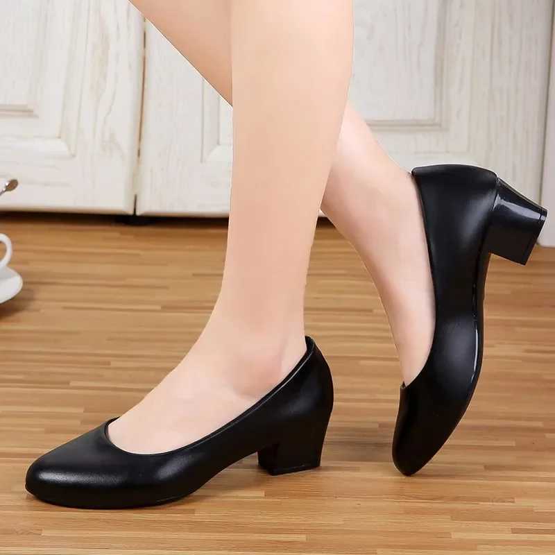 High Quality New Fi Womens Mid Foot Pump New Womens Shoes Classic Black Thick High Heels High Heels High Heels Work Womens Shoes Size 35-40 T241024