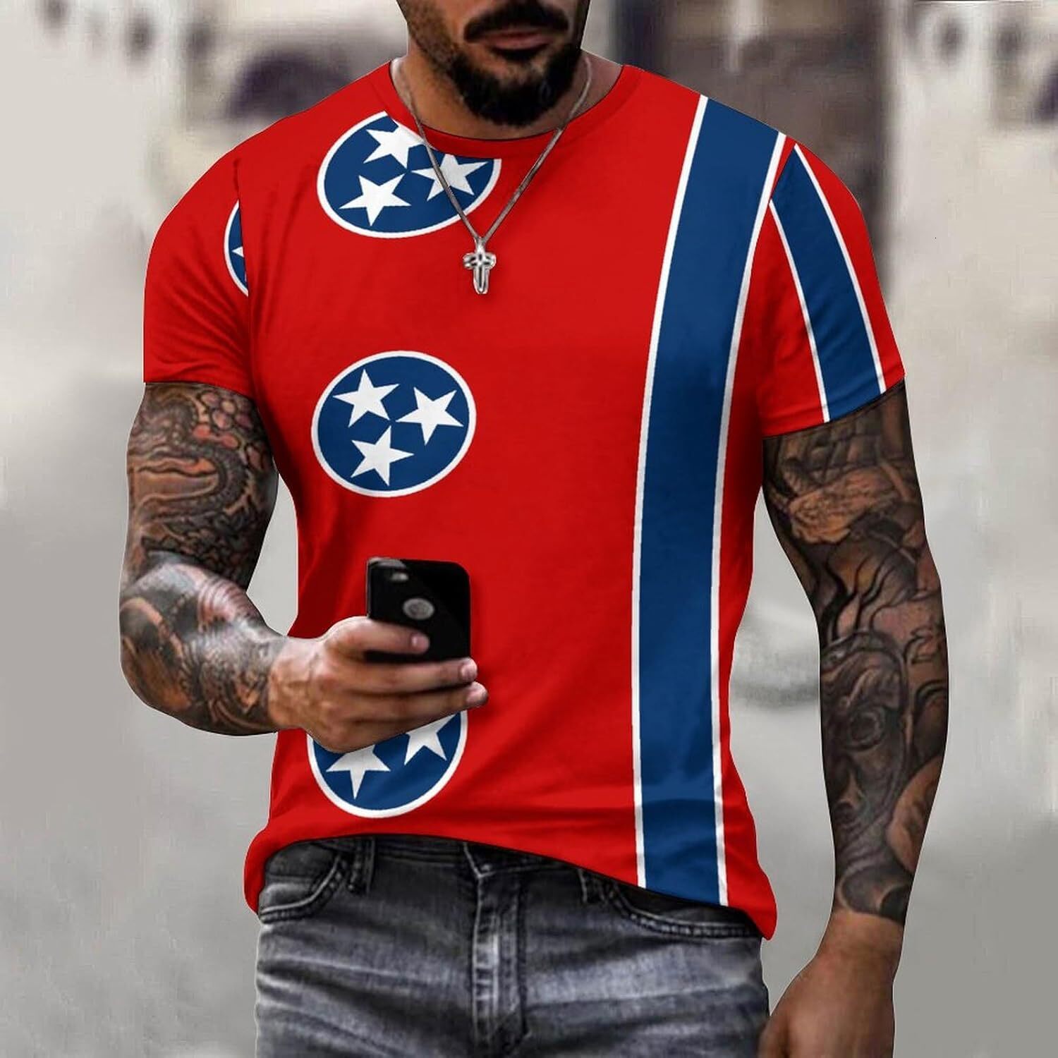 Mens T shirt Flag of Tennessee Cotton T-Shirt 3D Printed Casual Shirt Men's Crew All-in-one fashion Neck T-Shirt tee Casual tops summer clothes