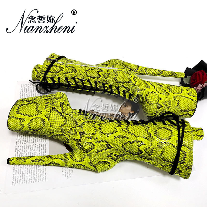 Platform Thin Heels Stripper 8Inch Snake Print Exotic Dancer 20Cm Pole Dance Shoes Nightclub Women's Sexy Show Fetish Ankle Boot