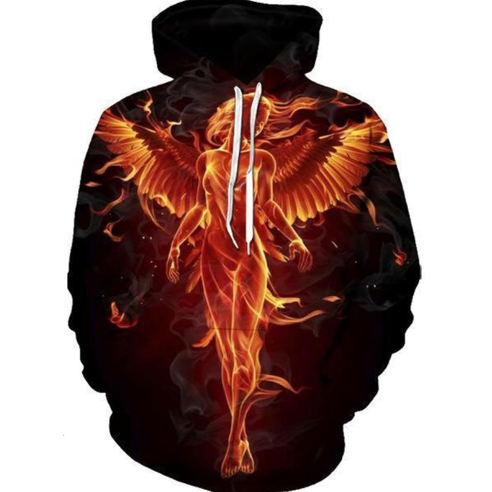 Hoodie for Mens Womens JIEDEDIAN Cool Flame Art Female Angel 3D Printing Hoodies Men Women Fashion Sweatshirt Girls Coat Clothing Graphic