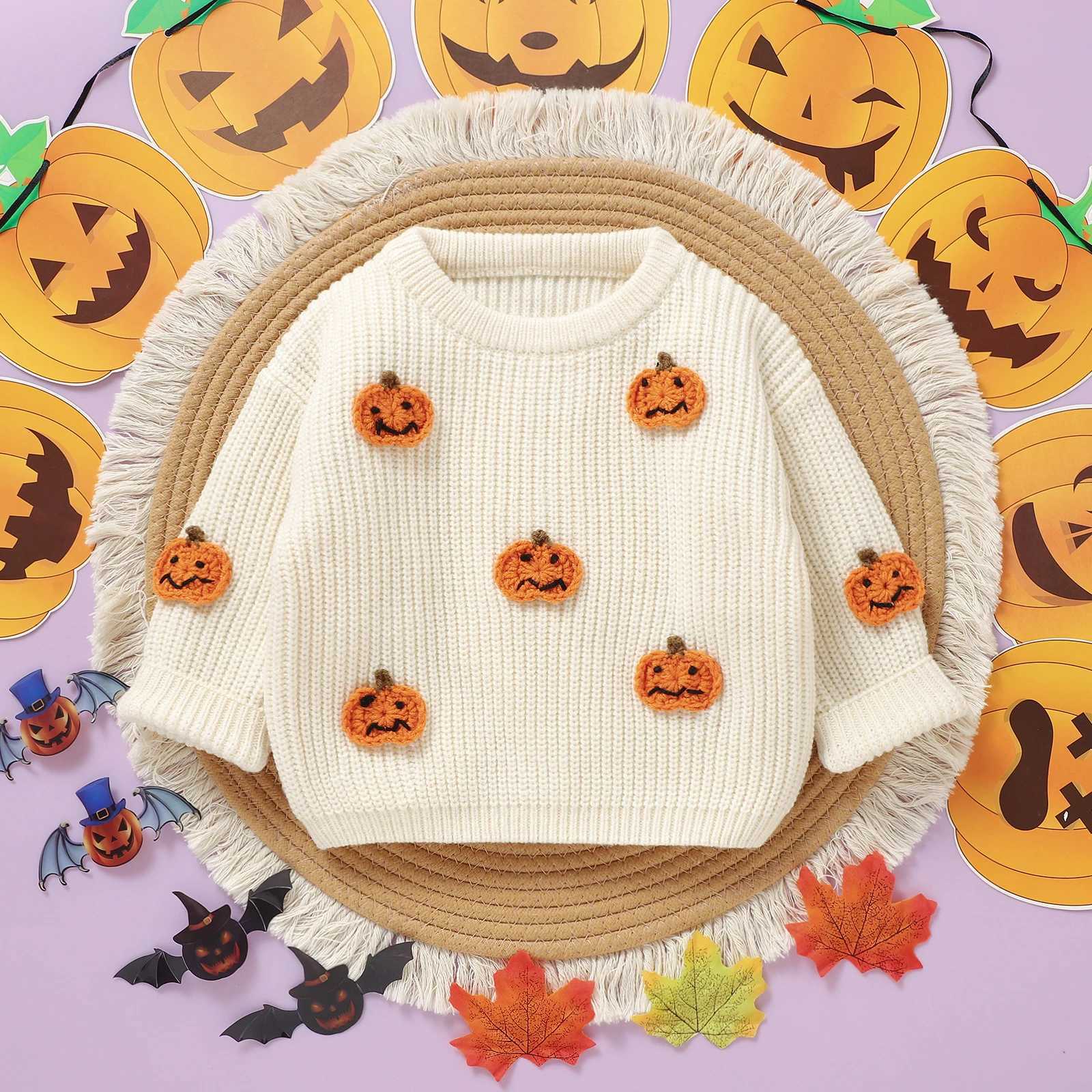 Baby Sweater Long Sleeve Warm Pulling Flower Halloween Knitted Cotton Pulling Flower Childrens Parachute Clothing 0-3 Years W241025