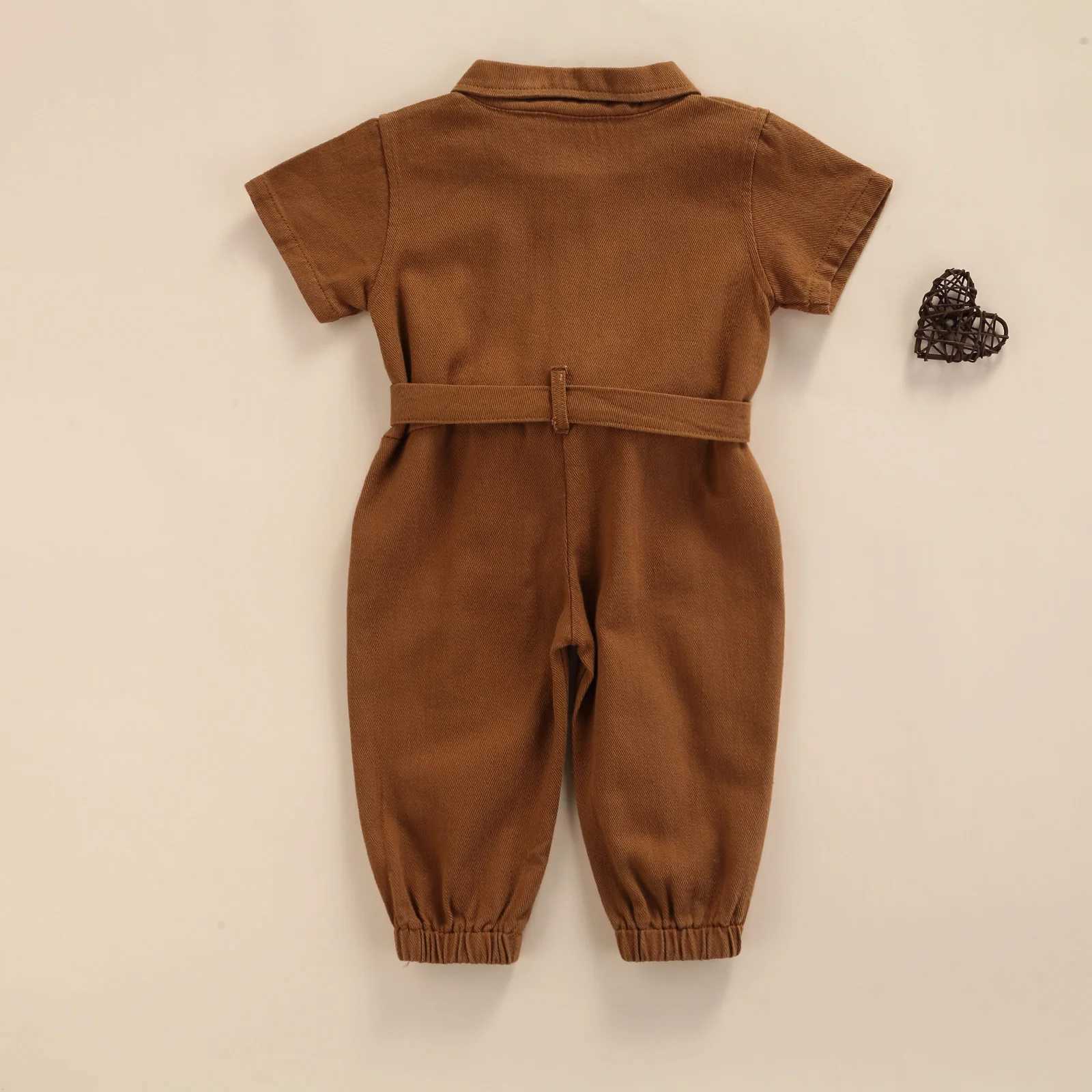 2021-05-05 Lioraitiin 1-5Years Toddler Baby Girls Casual Long Sleeve Jumpsuit Fashion Solid Lapel Pocket Single-breasted PantsXJ241025