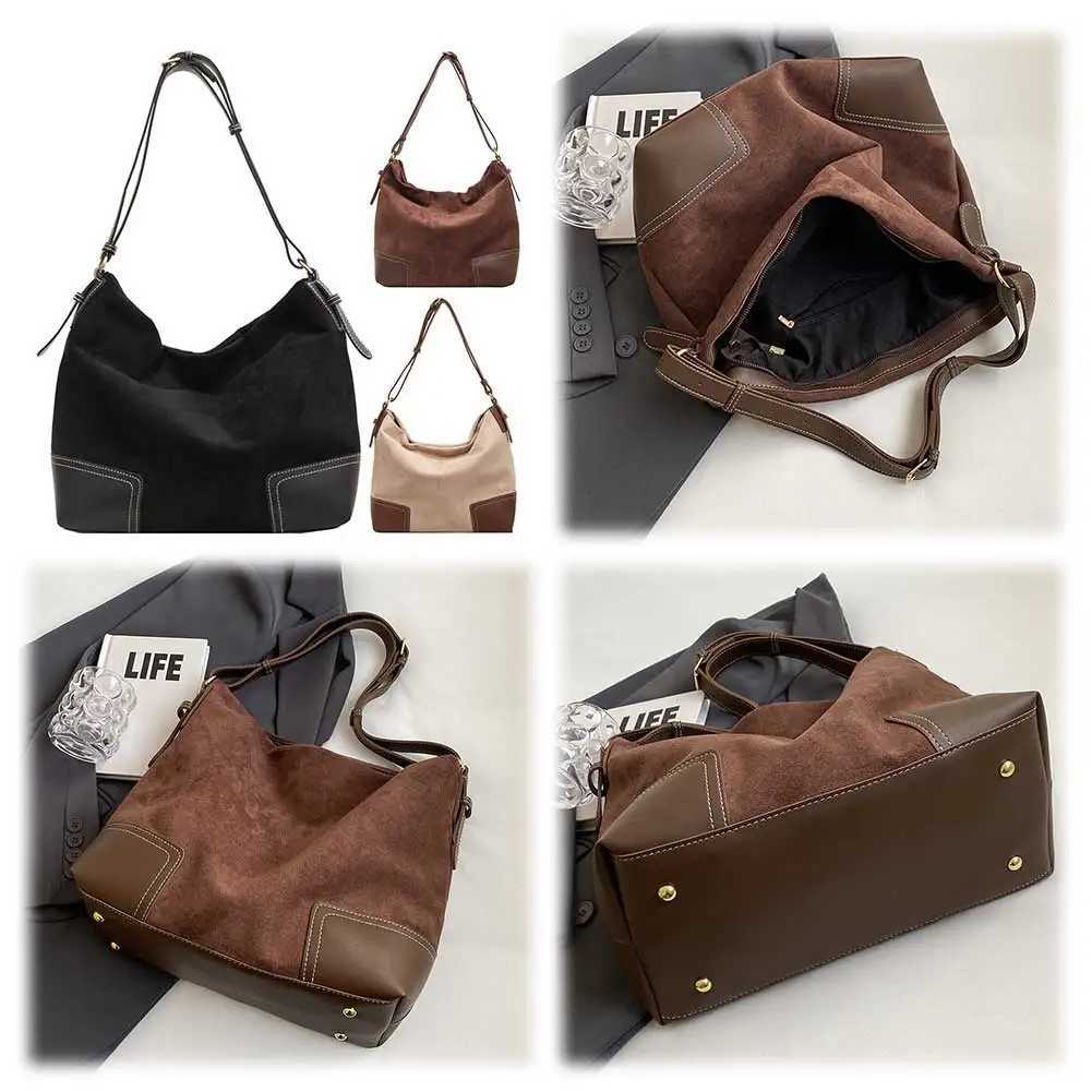 Women Suede Tote Bag Adjustable Strap Underarm with Interior Pocket Zipper Hobo for Work Travel 241025