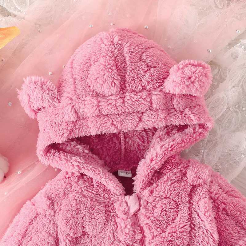 RUEWEY 0 to 18 Months Baby Girls Romper Winter Clothes Solid Color Plush Hooded Long Sleeve Jumpsuits for Newborn InfantXJ241025
