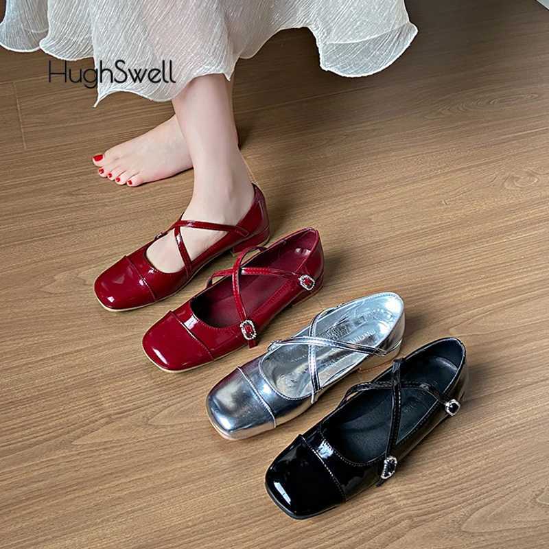High Quality Classic red patent leather cross strap Mary Janes womens low heel narrow band ballet dancer shoes Rhine buckle plus size T241024