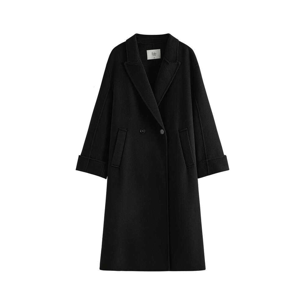 FSLE 100% Wool Bump Collar Drop Shoulder Suit Tweed Classic Jacket For Women 2024 New Design Medium-Length Coat 24Fs14217