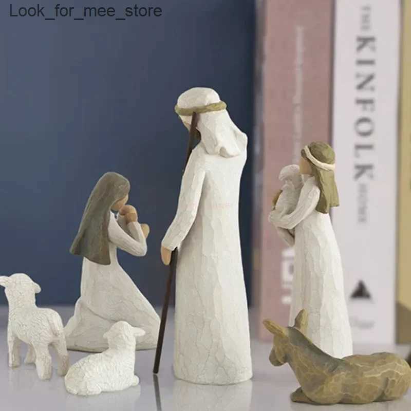 Christmas Decorations 2024 Nativity Statue Resin Holy Family Willow Tree Set Celebrating Easter Religion Handmade Decoration Customized Gift L240910