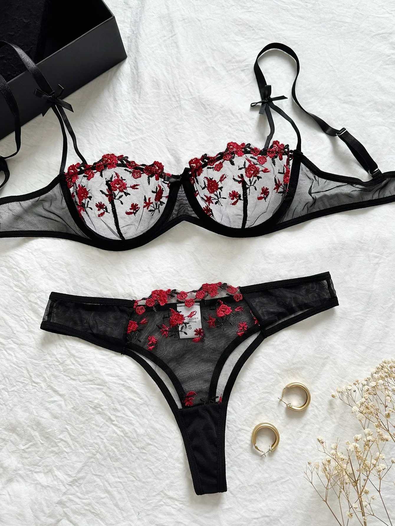 Sexy Set womens lingrie Night Beautiful Sexy Women 2 Piece floral Embroidery Underwear Erotic lingerie underwear Set conjuntos de mujer z241025
