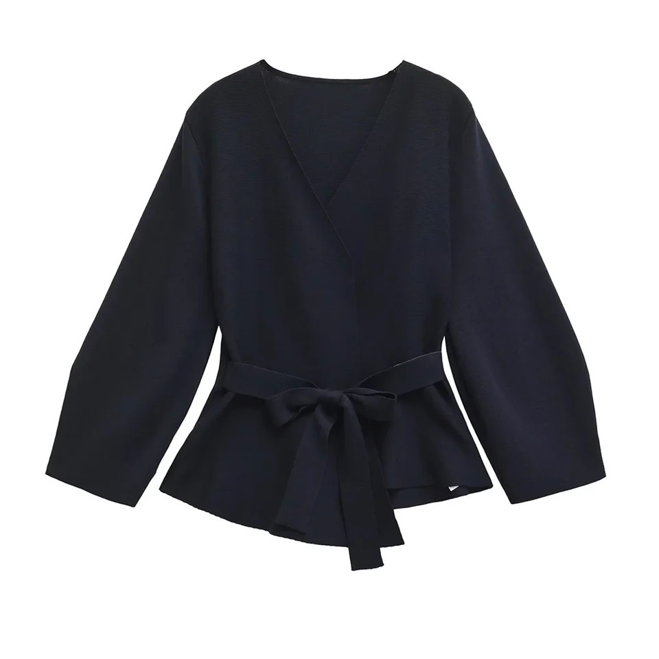Womens autumn and winter fashion style with belt top shoulder pads knitted long sleeved suit jacket 241021