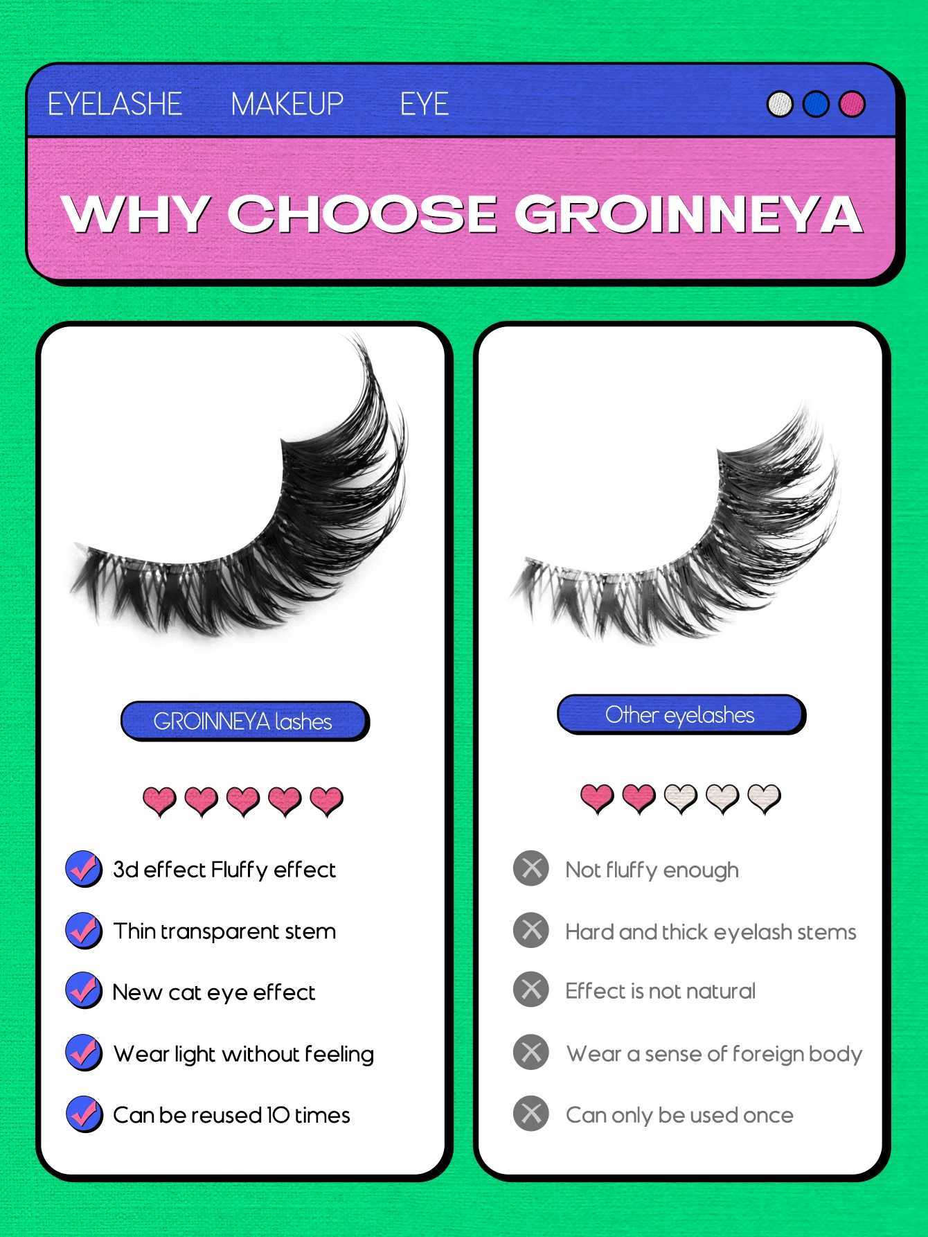 Groinneya Cat Eyelash 5 pairs Fox Eyelash Artificial Mink Eyelash Fluffy Strip False Eyelash Natural Appearance EyelashW241024