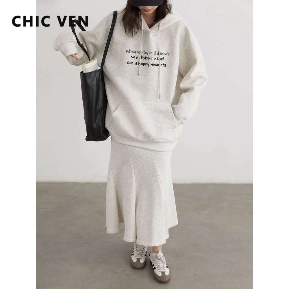 CHIC VEN Women's Sweatshirts Loose Casual New Korean Letter Embroidered Knitted Hoodies Coat Woman Skirt Autumn Winter 2024